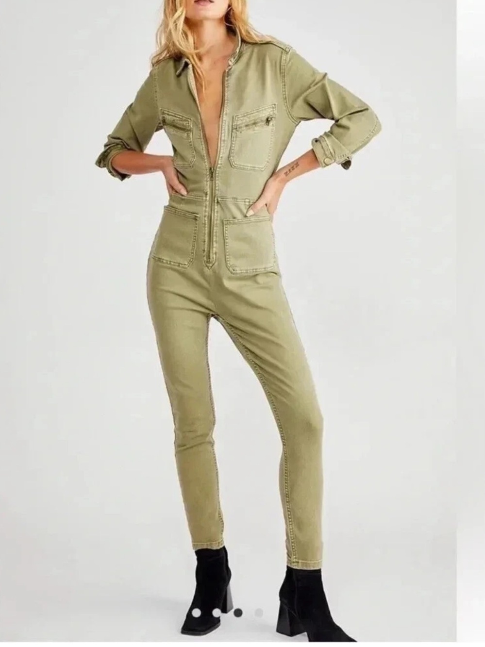 Free People Moss Lennox Utility Zip Jumpsuit Size Small - Picture 3 of 9